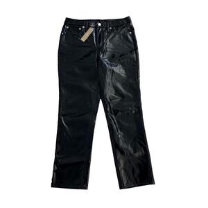 New J.Crew Black Vegan Faux Leather Pants Petite 27 Straight 30 x 27 NWT